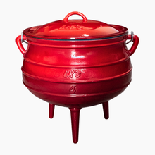 Load image into Gallery viewer, Red cast iron pot with lid on a white background