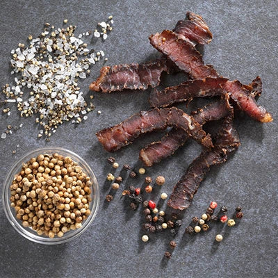 Original beef biltong slices with traditional spice seasoning from the Savanna